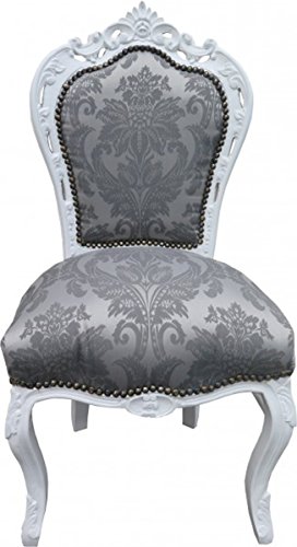 Casa Padrino Barock Esszimmer Stuhl Grau Muster/Weiss ohne Armlehnen - Antik Möbel - Limited Edition von Casa Padrino