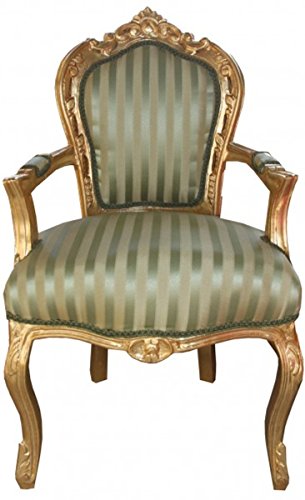 Casa Padrino Barock Esszimmer Stuhl Grün/Creme Streifen/Gold mit Armlehnen - Antik Möbel von Casa Padrino