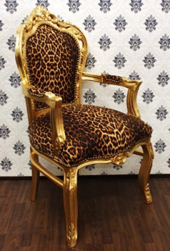 Casa Padrino Barock Esszimmer Stuhl Leopard/Gold mit Armlehnen von Casa Padrino