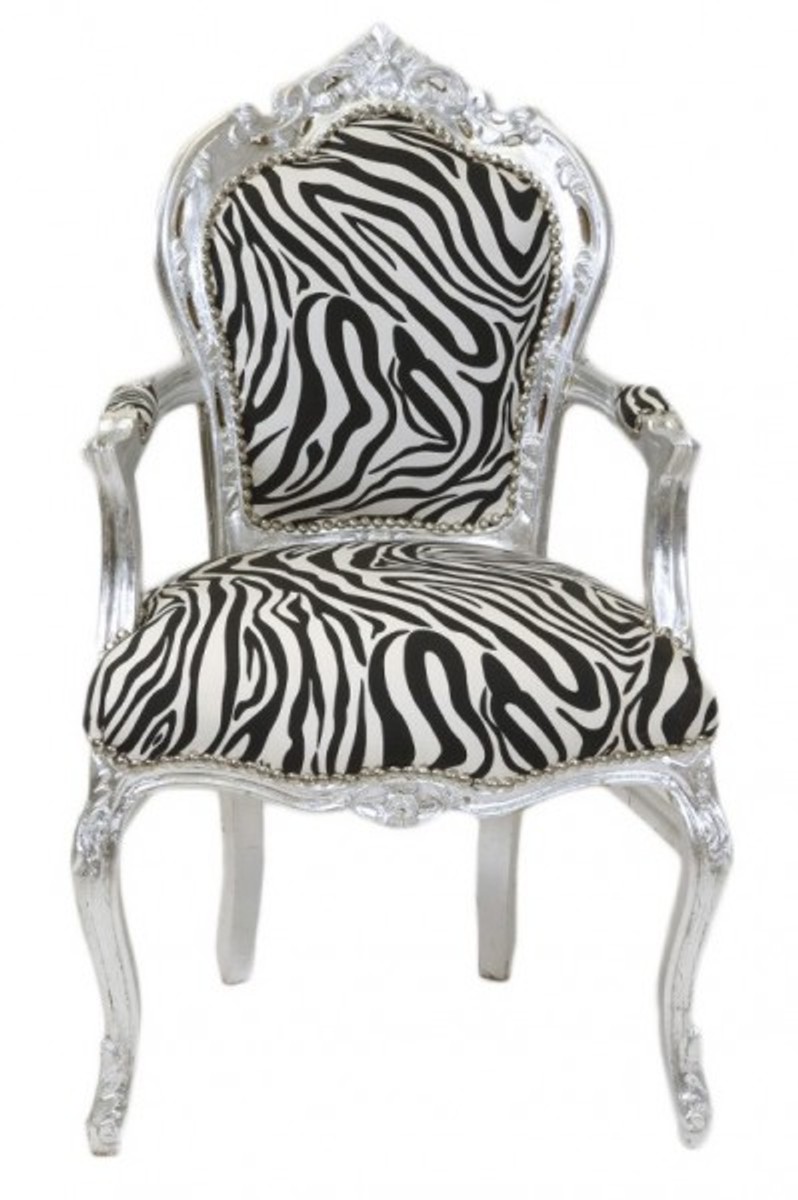 Casa Padrino Barock Esszimmer Stuhl Zebra / Silber mit Armlehnen Casa Padrino Barock Esszimmer Stuhl Zebra / Silber mit Armlehnen von Casa Padrino