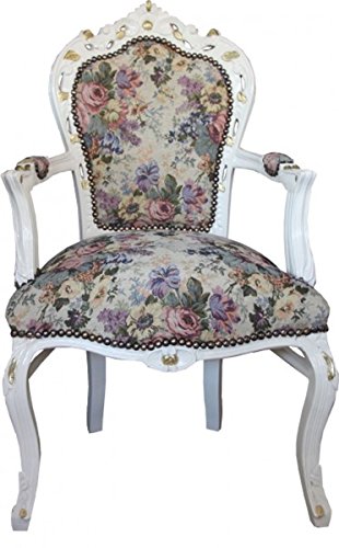 Casa Padrino Barock Esszimmer Stuhl mit Armlehnen Blumen Muster/Creme/Gold - Limited Edition von Casa Padrino