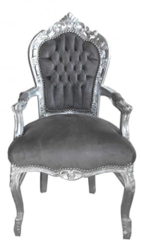 Casa Padrino Barock Esszimmer Stuhl mit Armlehnen Grau/Silber - Möbel Antik Stil von Casa Padrino