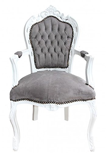 Casa Padrino Barock Esszimmer Stuhl mit Armlehnen Grau/Weiß von Casa Padrino