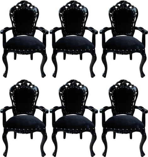 Casa Padrino Barock Esszimmerstuhl 6er Set Schwarz - Handgefertigte Antik Stil Stühle mit Armlehnen - Barock Esszimmer Möbel von Casa Padrino