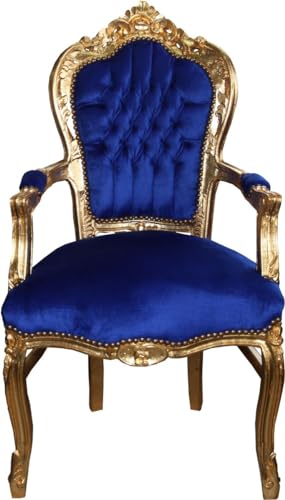 Casa Padrino Barock Esszimmerstuhl Blau/Gold mit Armlehnen - Stuhl - Barockstuhl - Möbel von Casa Padrino