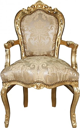 Casa Padrino Barock Esszimmerstuhl Creme Blumen Muster/Gold mit Armlehnen - Möbel von Casa Padrino