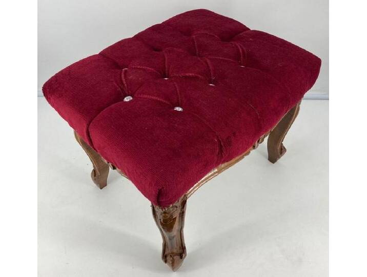 Casa Padrino Barock Fußhocker Bordeauxrot / Braun - Handgefertigter Antik Stil Hocker mit Glitzersteinen - Barockstil Möbel von Casa Padrino