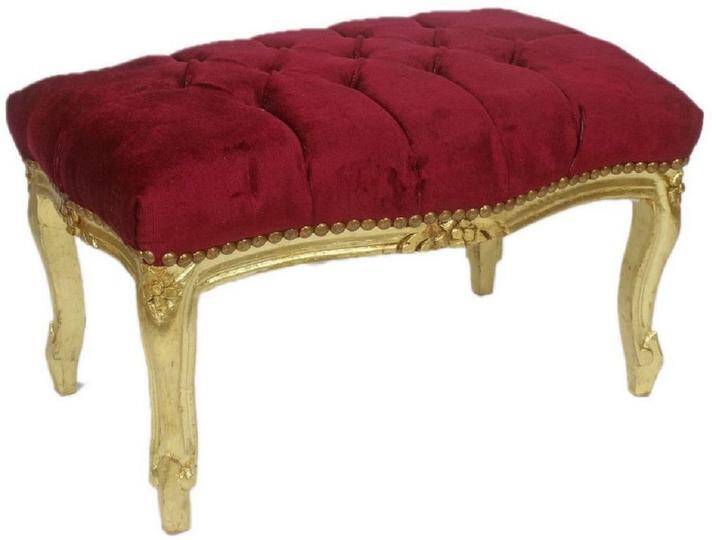 Casa Padrino Barock Fußhocker Bordeauxrot / Gold 60 x 40 x H. 35 cm - Handgefertigter Barock Hocker mit Glitzersteinen - Barockstil Möbel von Casa Padrino