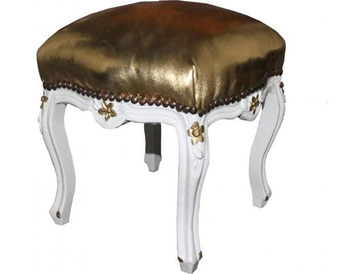 Casa Padrino Barock Fußhocker Gold Lederoptik / Weiß - Antik Stil Möbel - Hocker - Limited Edition von Casa Padrino
