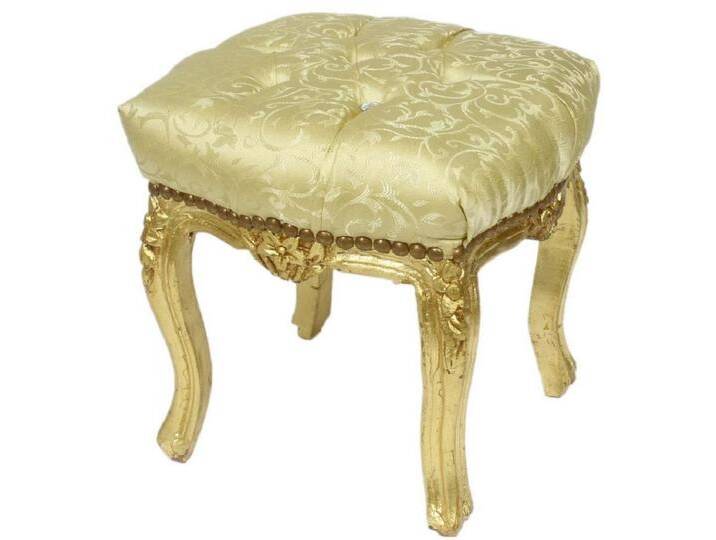 Casa Padrino Barock Fußhocker Gold Muster / Gold 45 x 40 x H. 35 cm - Handgefertigter Barock Hocker mit Glitzersteinen - Barockstil Möbel von Casa Padrino