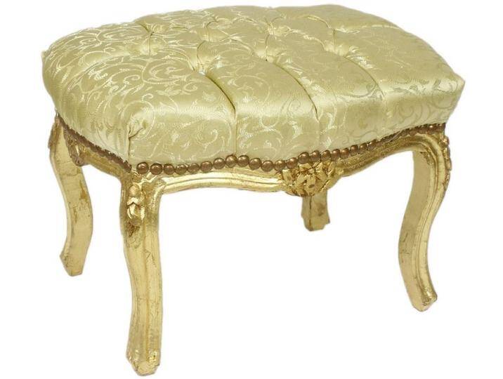 Casa Padrino Barock Fußhocker Gold Muster / Gold 50 x 40 x H. 35 cm - Handgefertigter Barock Hocker mit Glitzersteinen - Barockstil Möbel von Casa Padrino