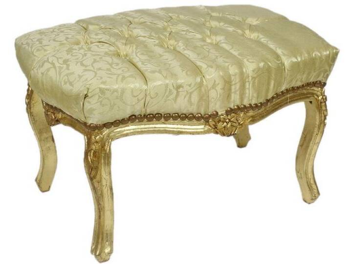 Casa Padrino Barock Fußhocker Gold Muster / Gold 60 x 40 x H. 35 cm - Handgefertigter Barock Hocker mit Glitzersteinen - Barockstil Möbel von Casa Padrino