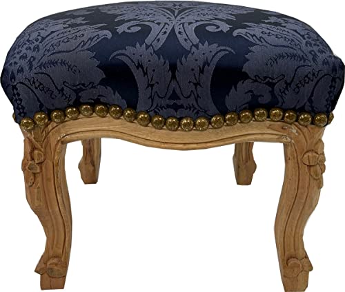 Casa Padrino Barock Fußhocker Royalblau Muster/Naturfarben - Handgefertigter Antik Stil Hocker mit elegantem Muster - Wohnzimmer Möbel im Barockstil - Barock Möbel von Casa Padrino