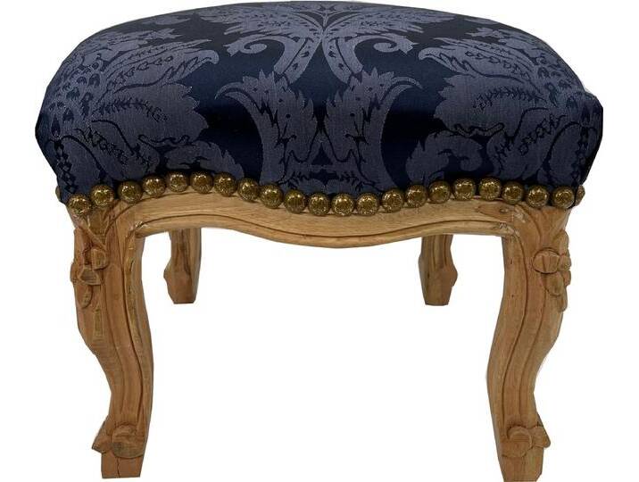 Casa Padrino Barock Fußhocker Royalblau Muster / Naturfarben - Handgefertigter Antik Stil Hocker mit elegantem Muster - Wohnzimmer Möbel im Barockstil - Barock Möbel von Casa Padrino