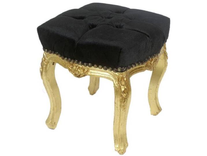 Casa Padrino Barock Fußhocker Schwarz / Gold 45 x 40 x H. 35 cm - Handgefertigter Barock Hocker mit Glitzersteinen - Barockstil Möbel von Casa Padrino