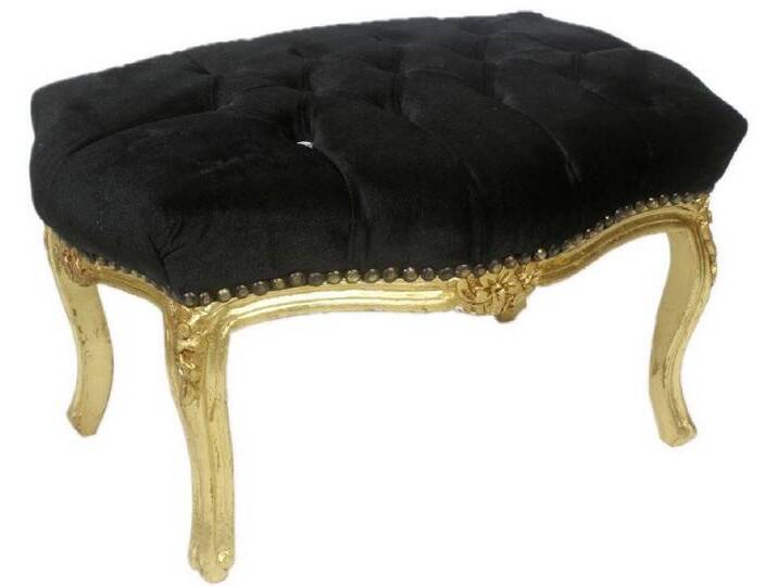 Casa Padrino Barock Fußhocker Schwarz / Gold 60 x 40 x H. 35 cm - Handgefertigter Barock Hocker mit Glitzersteinen - Barockstil Möbel von Casa Padrino
