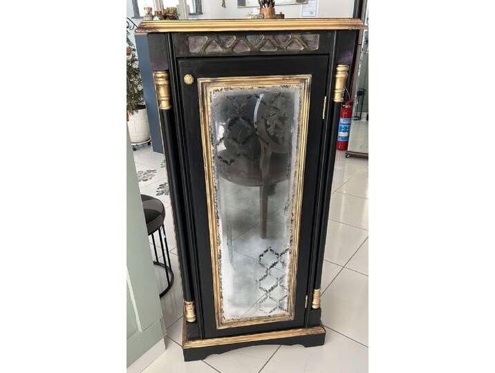 Casa Padrino Barock Glasvitrine Schrank Schwarz / Antik Gold 57 x 42 x H. 116 cm - Antik Stil Vitrine Glas verspiegelt von Casa Padrino