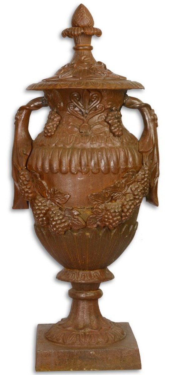 Casa Padrino Barock Gusseisen Urne / Vase mit Deckel Rostoptik 38 x 32 x H. 91,4 cm - Gartendeko im Barockstil von Casa Padrino