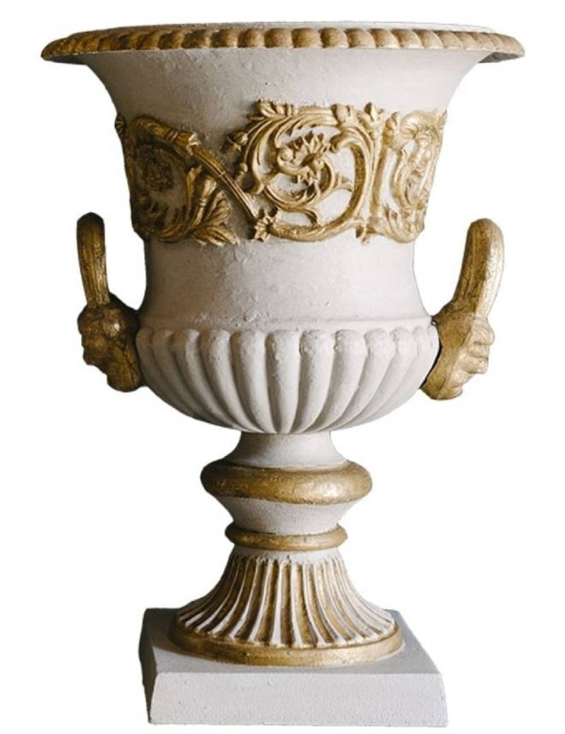 Casa Padrino Barock Gusseisen Vase mit Sockel Grau / Gold Ã 35 x H. 49 cm - Prunkvolle Gartendeko im Barockstil von Casa Padrino