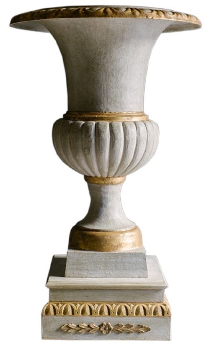 Casa Padrino Barock Gusseisen Vase mit Sockel Weià / Gold à 55 x H. 78 cm - Prunkvolle Gartendeko im Barockstil Casa Padrino Barock Gusseisen Vase mit Sockel Weià / Gold à 55 x H. 78 cm - Prunkvolle Gartendeko im Barockstil von Casa Padrino