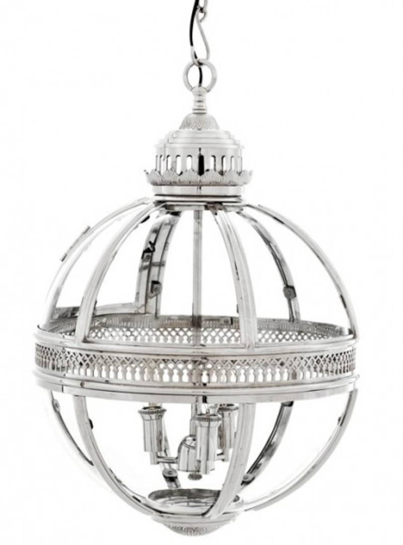 Casa Padrino Barock HÃ¤ngeleuchte vernickelt Kugel Silber Durchmesser 43 cm, HÃ¶he 63 cm - Barock Schloss Lampe Leuchte Laterne von Casa Padrino