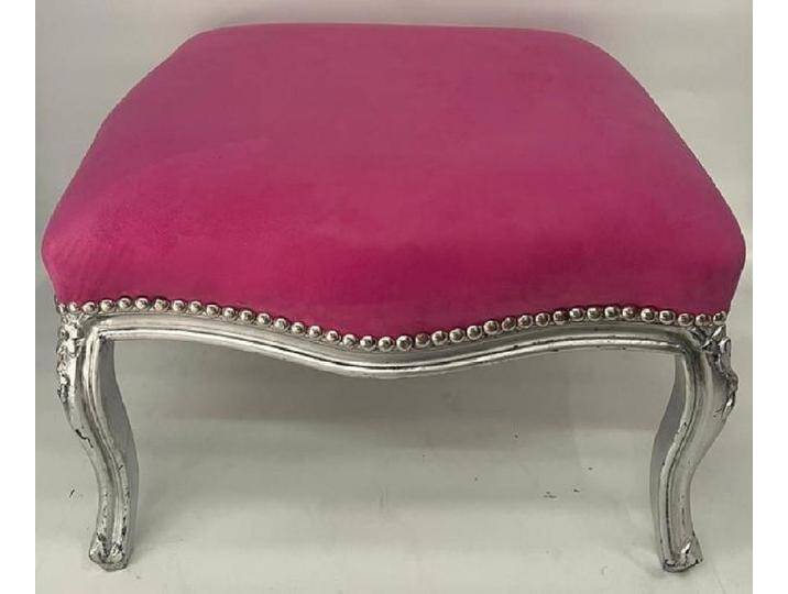 Casa Padrino Barock Hocker Rosa / Silber - Handgefertigter Sitzhocker im Barockstil - Barock Fußhocker - Wohnzimmer Möbel im Barockstil - Barockstil Möbel - Barock Möbel - Edel & Prunkvoll von Casa Padrino