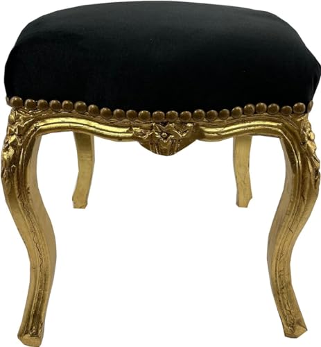 Casa Padrino Barock Hocker Schwarz/Gold - Handgefertigter Antik Stil Fußhocker - Wohnzimmer Möbel im Barockstil - Barock Möbel - Edel & Prunkvoll von Casa Padrino