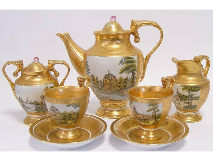 Casa Padrino Barock Kaffeeservice Gold / Mehrfarbig H. 19,5 cm - Edles Porzellan Geschirr von Casa Padrino