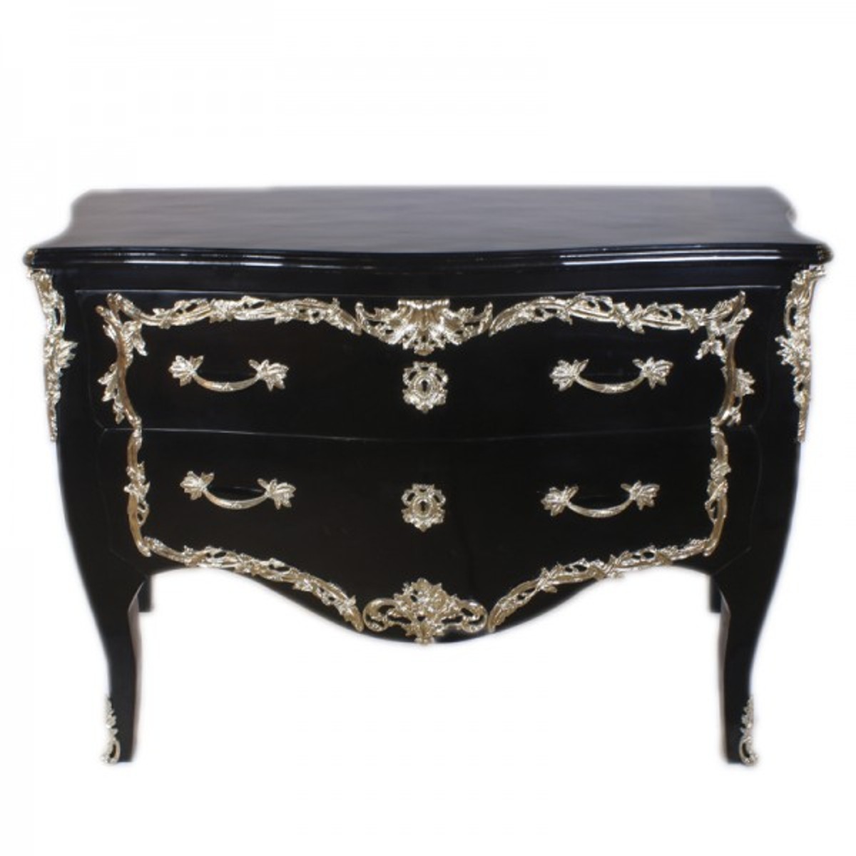 Casa Padrino Barock Kommode Schwarz Hochglanz / Silber 130 cm - Handgefertigt aus Massivholz von Casa Padrino