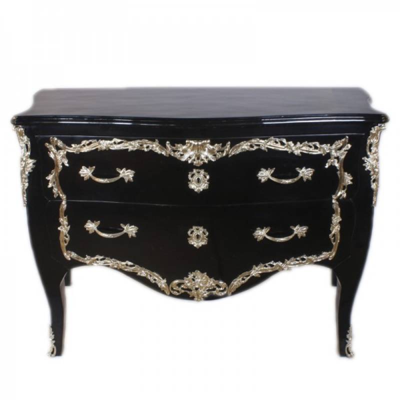 Casa Padrino Barock Kommode Schwarz Hochglanz / Silber 130 cm - Handgefertigt aus Massivholz Casa Padrino Barock Kommode Schwarz Hochglanz / Silber 130 cm - Handgefertigt aus Massivholz von Casa Padrino