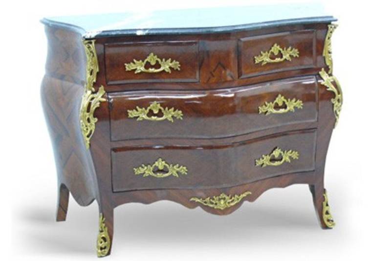 Casa Padrino Barock Kommode mit Marmorplatte Mahagonie Braun mit goldenen Metallapplikationen 123 cm - Hotel Collection von Casa Padrino