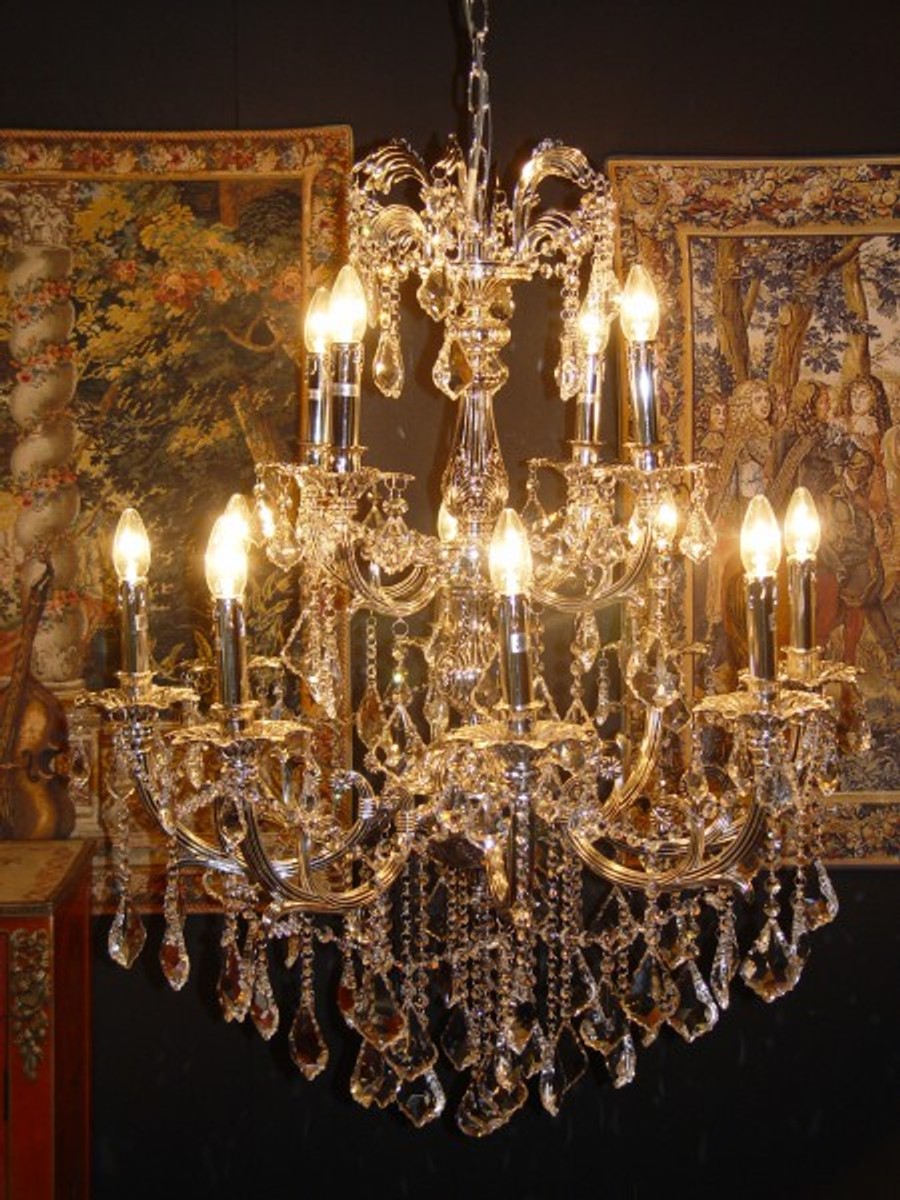 Casa Padrino Barock Kristall Kronleuchter 12-Flammig Silber - Hängeleuchte Lüster Hängelampe Deckenlampe Casa Padrino Barock Kristall Kronleuchter 12-Flammig Silber - Hängeleuchte Lüster Hängelampe Deckenlampe von Casa Padrino