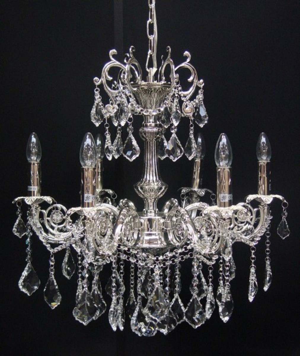 Casa Padrino Barock Kristall Kronleuchter 6-Flammig Silber - Hängeleuchte Lüster Hängelampe Deckenlampe Casa Padrino Barock Kristall Kronleuchter 6-Flammig Silber - Hängeleuchte Lüster Hängelampe Deckenlampe von Casa Padrino