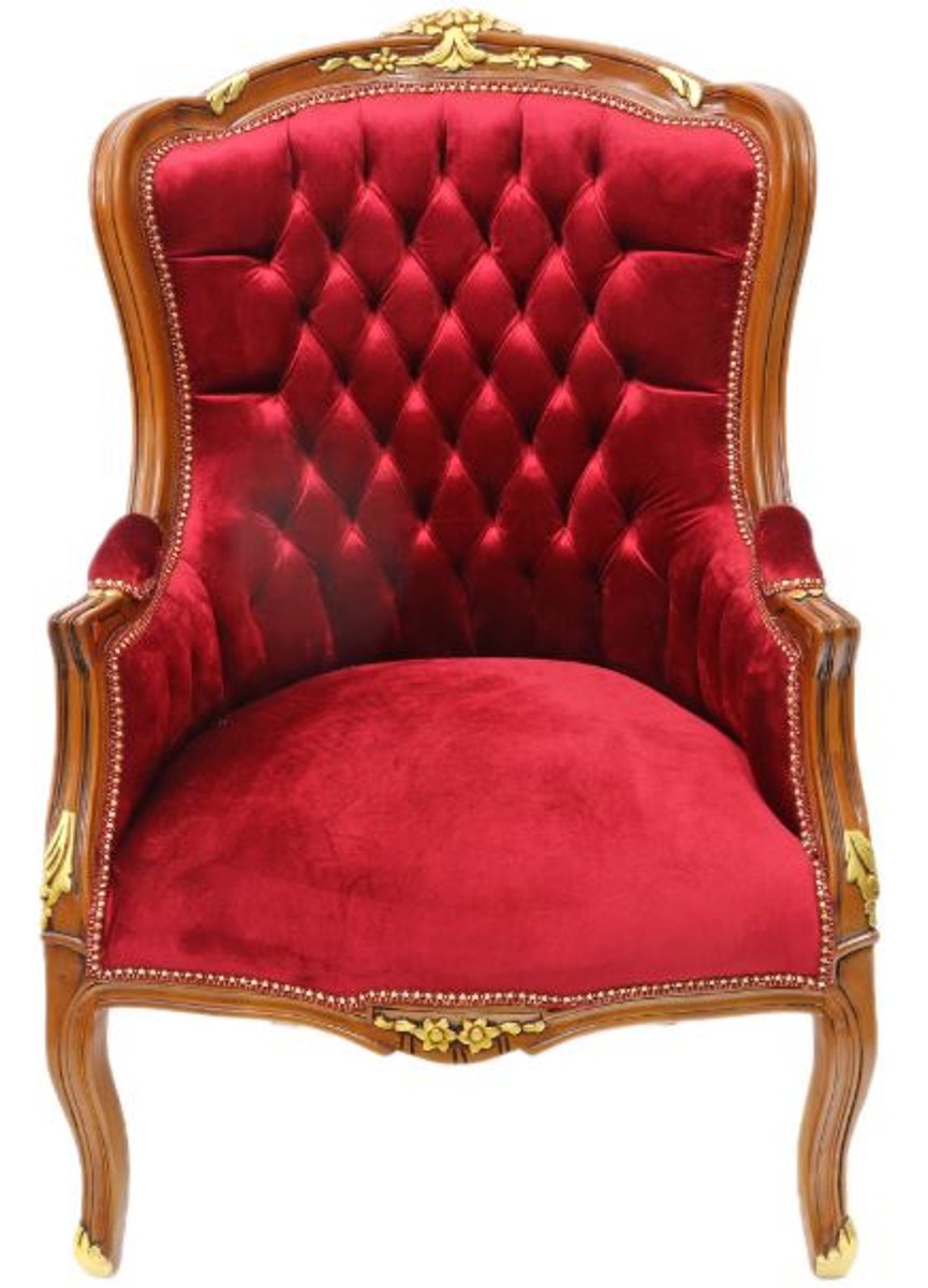 Casa Padrino Barock Lounge Sessel  Mahagoni Braun / Bordeaux 70 cm x 60 cm x H. 105cm - Massivholz von Casa Padrino
