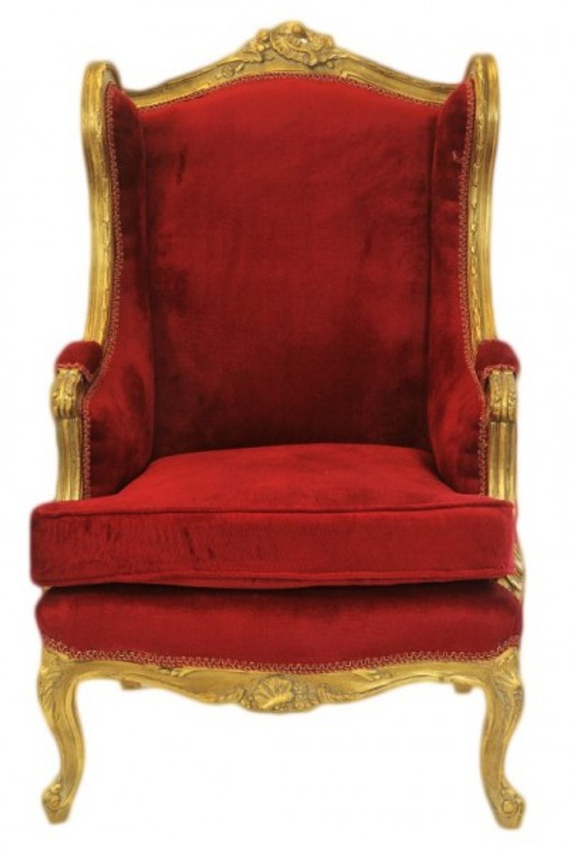 Casa Padrino Barock Lounge Thron Sessel Bordeaux Rot / Gold - Antik Stil Ohrensessel von Casa Padrino