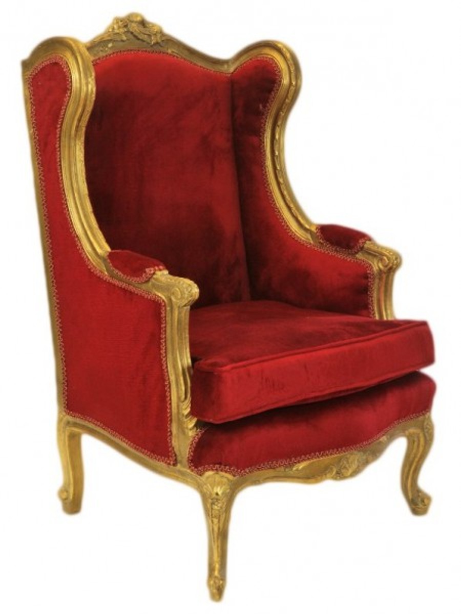 Casa Padrino Barock Lounge Thron Sessel Bordeaux Rot / Gold - Ohren Sessel - Ohrensessel Tron Stuhl von Casa Padrino