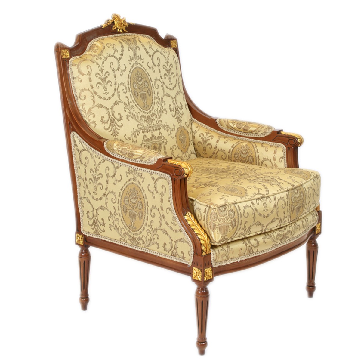 Casa Padrino Barock Lounge Thron Sessel Empire Gold Muster / Mahagoni Braun / Gold - Ohren Sessel - Ohrensessel Tron Stuhl von Casa Padrino