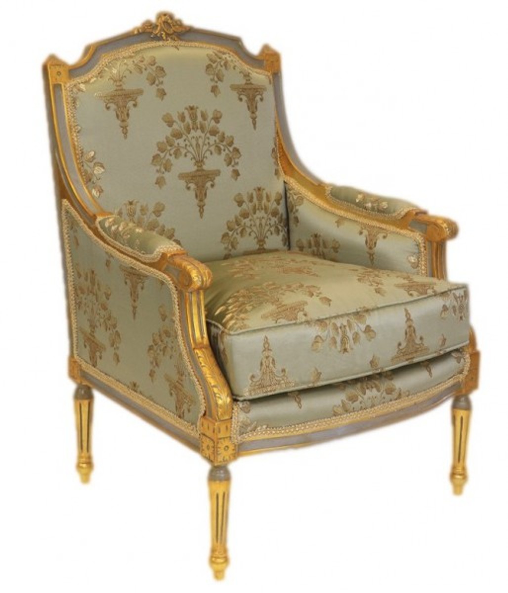 Casa Padrino Barock Lounge Thron Sessel Empire JadegrÃ¼n Muster / Gold - Ohren Sessel - Ohrensessel Tron Stuhl von Casa Padrino