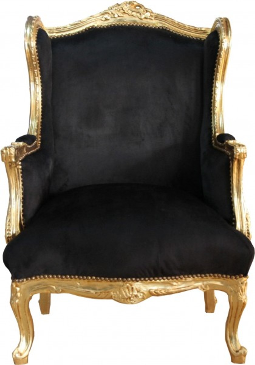 Casa Padrino Barock Lounge Thron Sessel Schwarz/Gold Mod2 - Ohren Sessel - Ohrensessel Tron Stuhl von Casa Padrino