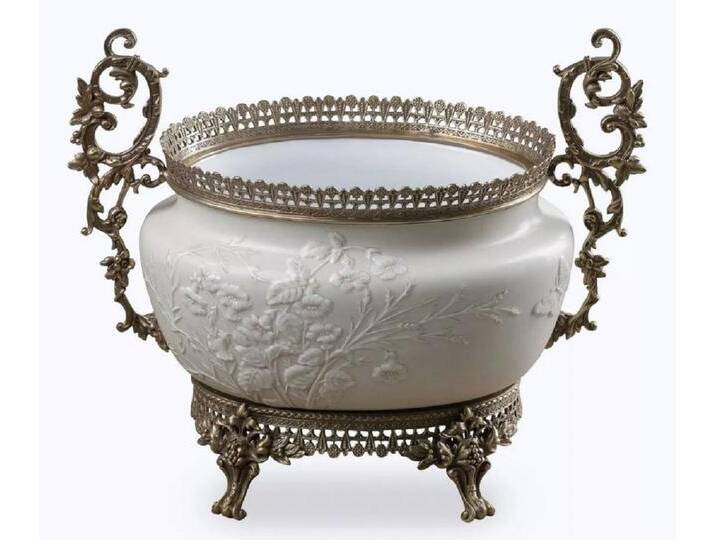 Casa Padrino Barock Porzellan Schüssel Grau / Weiß / Bronze H. 34 cm - Barock Deko Accessoires von Casa Padrino