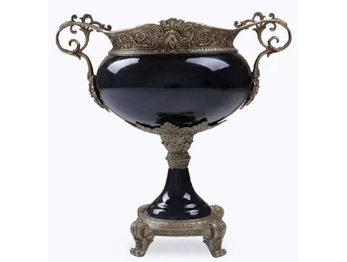 Casa Padrino Barock Porzellan Schüssel Schwarz / Bronze H. 36 cm - Barock Deko Accessoires von Casa Padrino