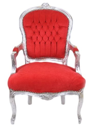 Casa Padrino Barock Salon Stuhl Rot/Silber - Antik Design Möbel von Casa Padrino
