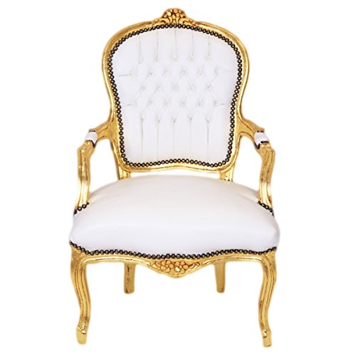 Casa Padrino Barock Salon Stuhl Weiß/Gold - Möbel Antik Stil von Casa Padrino
