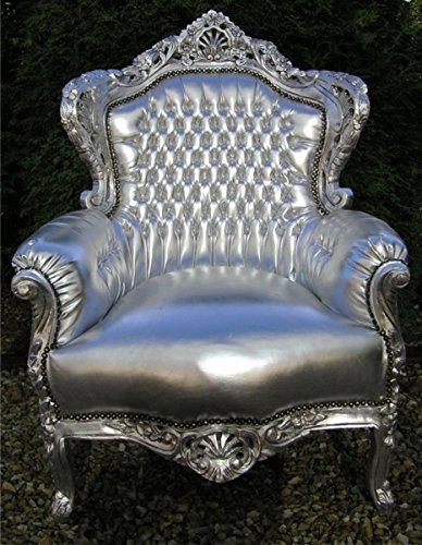 Casa Padrino Barock Sessel 'King' Silber/Silber Lederoptik von Casa Padrino