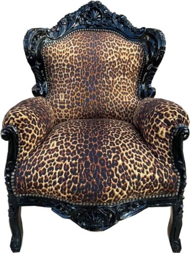 Casa Padrino Barock Sessel Leopard/Schwarz - Prunkvoller Massivholz Wohnzimmer Sessel - Antik Stil Wohnzimmer Sessel - Barock Wohnzimmer Möbel von Casa Padrino