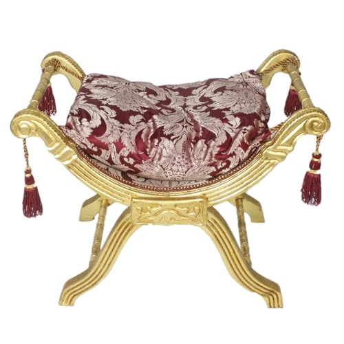 Casa Padrino Barock Sitzhocker - Kreuzhocker Bordeaux Muster/Gold - Antik Möbel von Casa Padrino