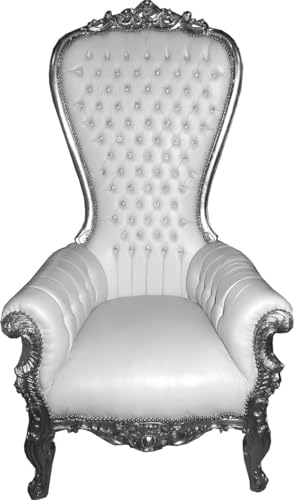 Casa Padrino Barock Thron Sessel Majestic Weiß/Silber mit Bling Bling Glitzersteinen - Riesensessel - Thron Stuhl Tron von Casa Padrino