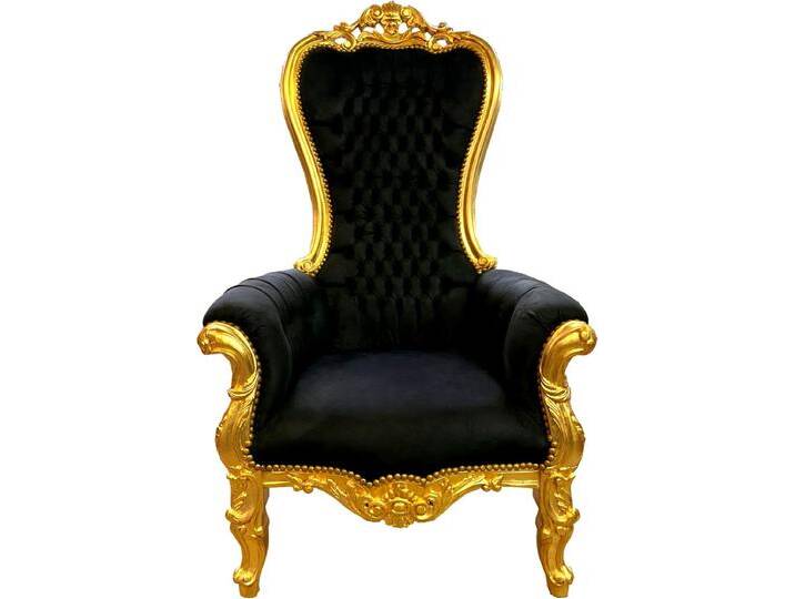 Casa Padrino Barock Thron Sessel Schwarz / Gold - Riesen Sessel Majestic Medium im Barockstil - Barock Möbel von Casa Padrino