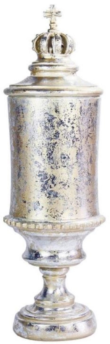 Casa Padrino Barock Vase mit Deckel und dekorativer Krone Antik Silber / Antik Gold Ã 13 x H. 43 cm - Deko Accessoires im Barockstil von Casa Padrino