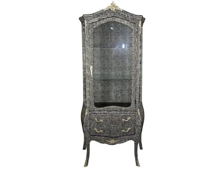 Casa Padrino Barock Vitrine Schwarz / Silber 72 x 45 x H. 184 cm - Handgefertigter Vitrinenschrank mit Glastür und 2 Schubladen - Barock Wohnzimmer Möbel von Casa Padrino